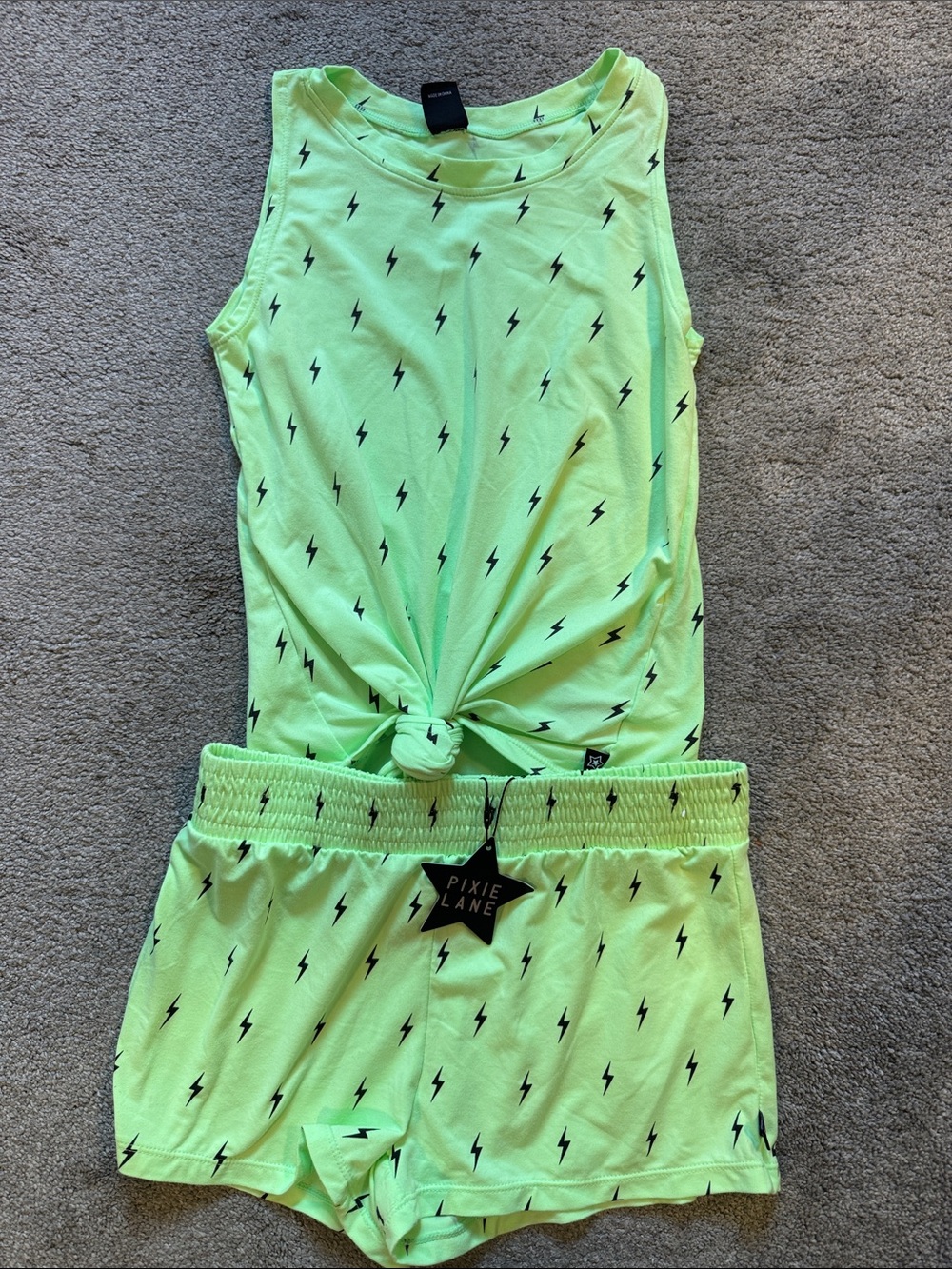 Pixie Lane Kids Neon Green Lightning Matching Set Size 11/12